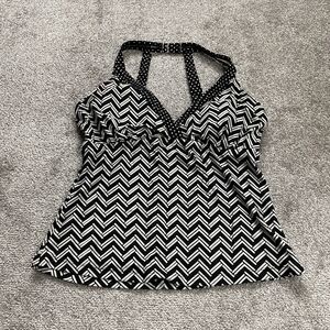 Shore Club Swimwear Tankini Women 12 Black and White Geometric Summer Beach Top